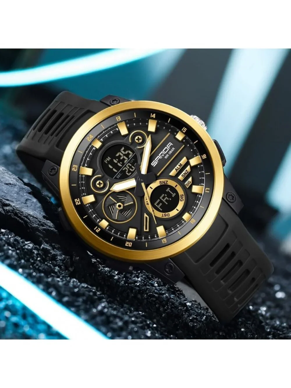 Men's Black Gold Analog Quartz Stainless Steel Military Electronic Digital Watch